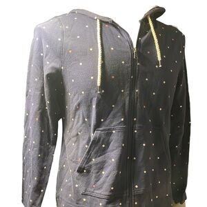 Talbots Blue and White Polka Dot Pullover hooded sweatshirt